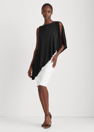 Vestidos Ralph Lauren Mujer Negros / Blancos - Asymmetrical Cape - RMQJG0153